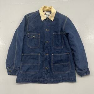 Vintage 80s Roebucks Dark Wash Blanket Lined Denim Chore